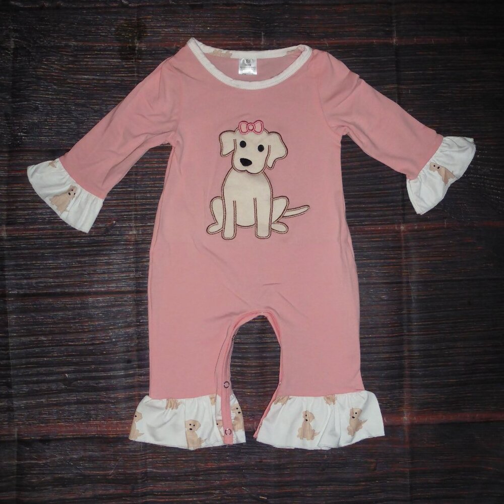 Boutique Labrador Puppy Dog Baby Girls Ruffle Romper Jumpsuit